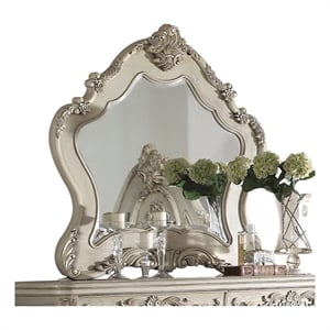 Bowery Hill Mirror with Arched Floral Frame in Antique White Finish
