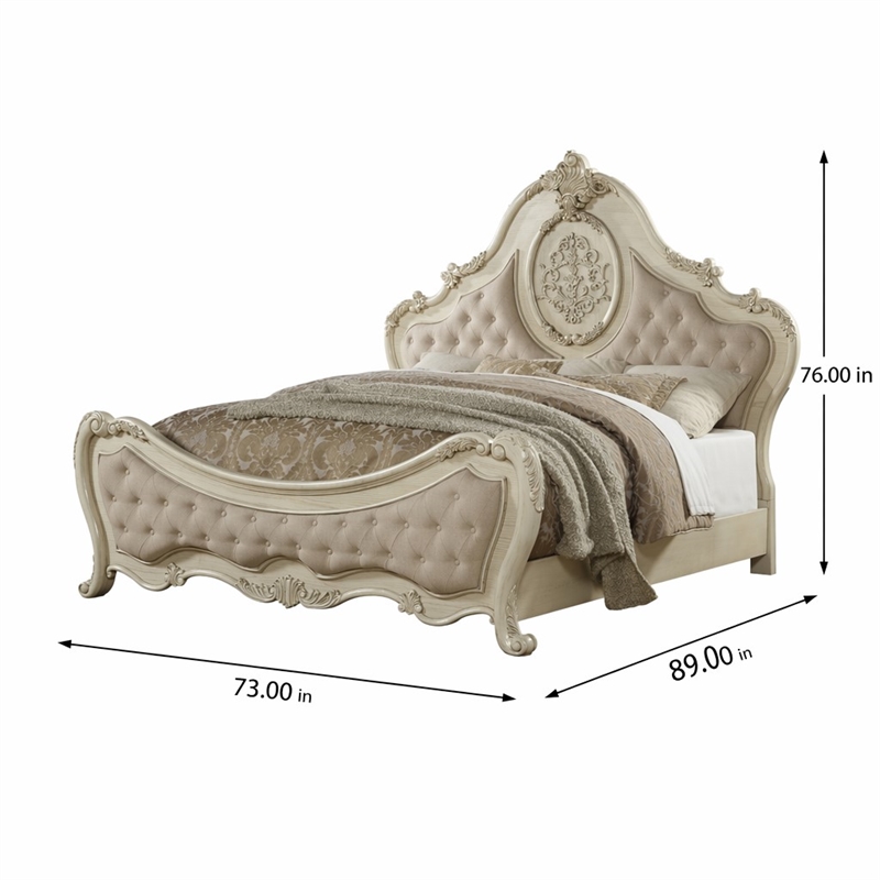 Bowery Hill Queen Bed in Beige Linen and Antique White