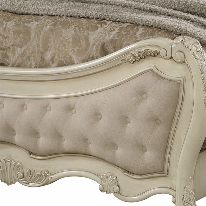 Bowery Hill Queen Bed in Beige Linen and Antique White