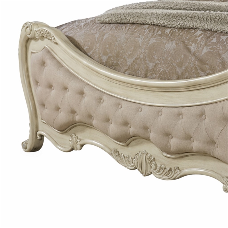 Bowery Hill Queen Bed in Beige Linen and Antique White