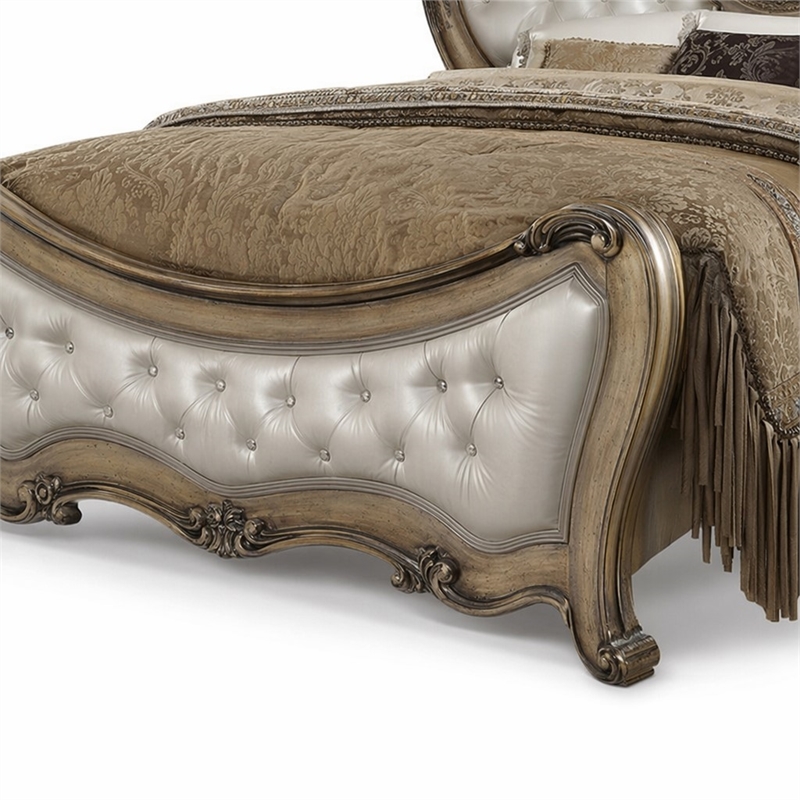 Bowery Hill Queen Bed in Synthetic Leather and Vintage Oak