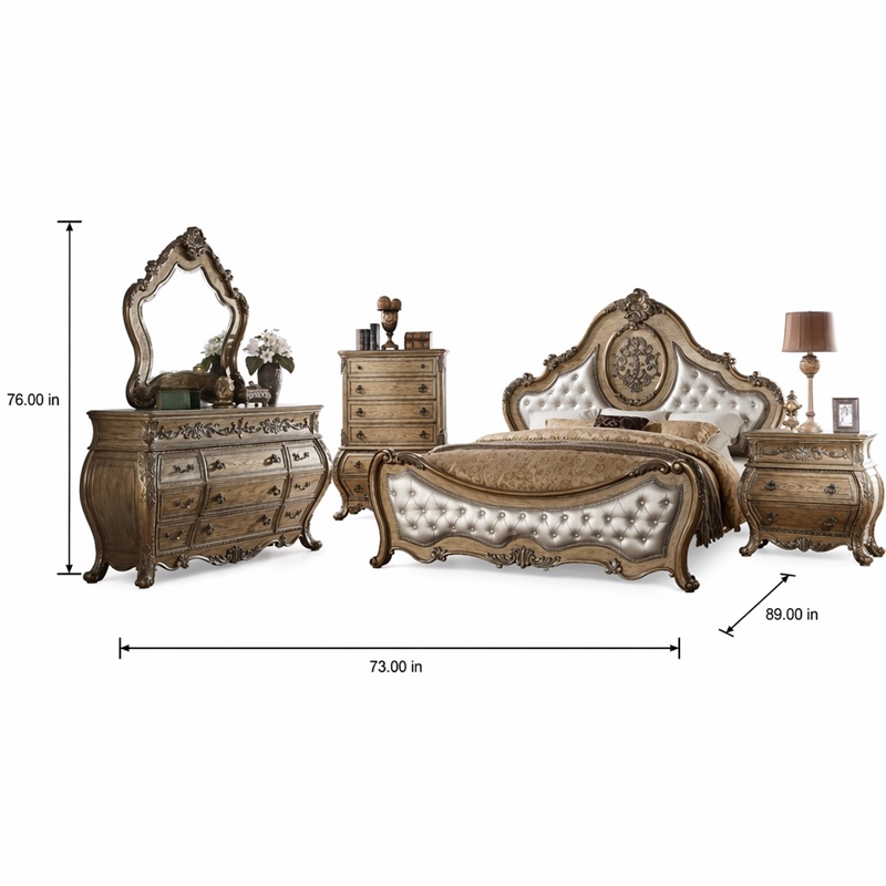 Bowery Hill Queen Bed in Synthetic Leather and Vintage Oak