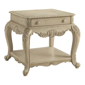 Bowery Hill 1-Drawer Wooden End Table with Shelf in Antique White