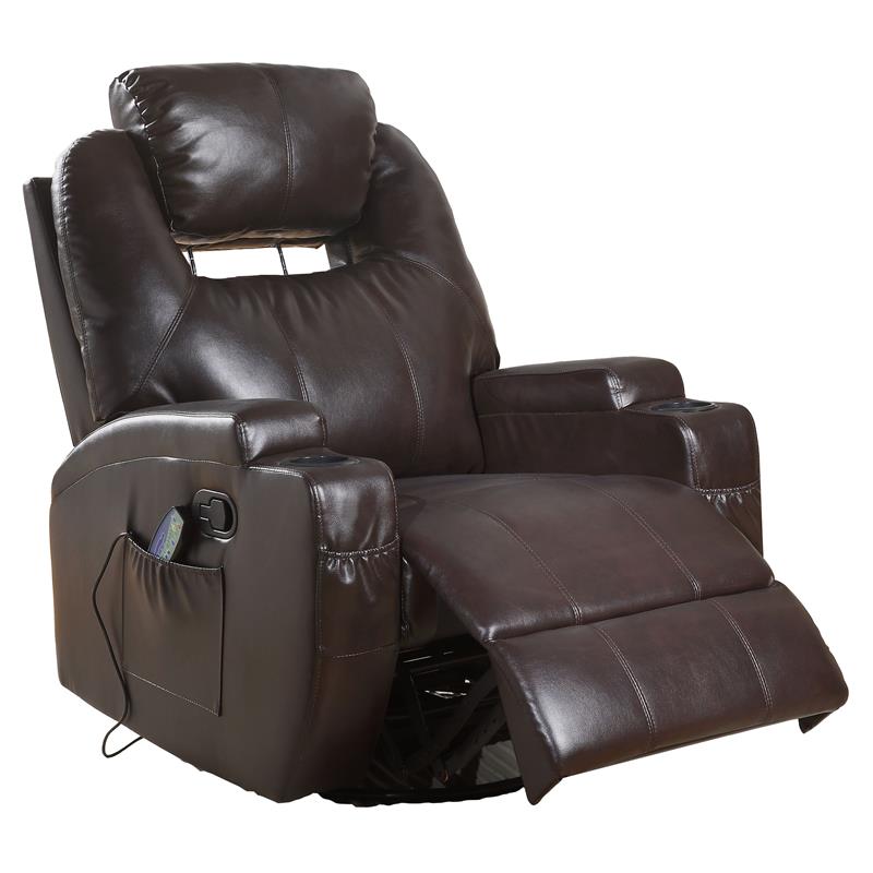 Bowery Hill Rocker Recliner with Swivel Base in Brown Faux Leather