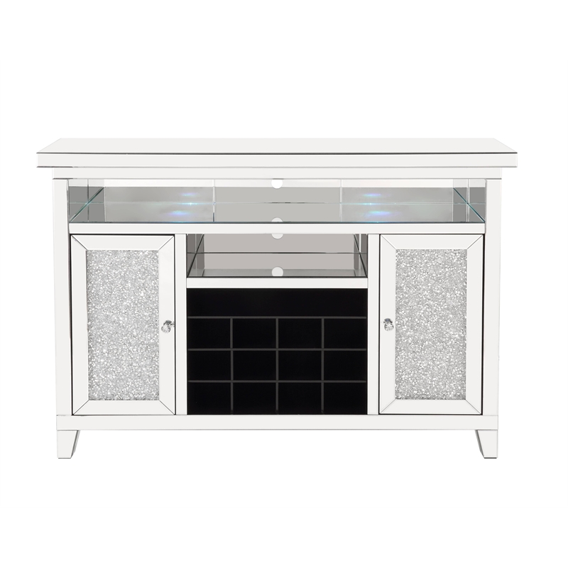 Bowery Hill Wood Frame Wine Cabinet with LED and Faux Diamond Inlay