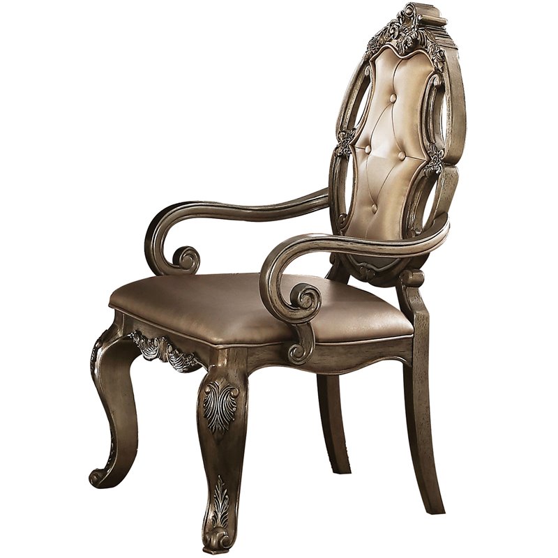 Bowery Hill Faux Leather Dining Arm Chairs Set of 2 in Vintage Oak