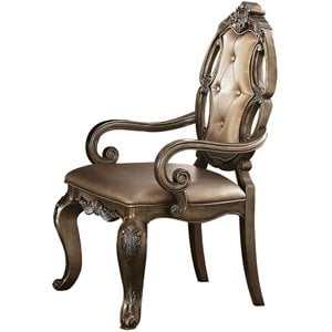 Bowery Hill Faux Leather Dining Arm Chairs Set of 2 in Vintage Oak