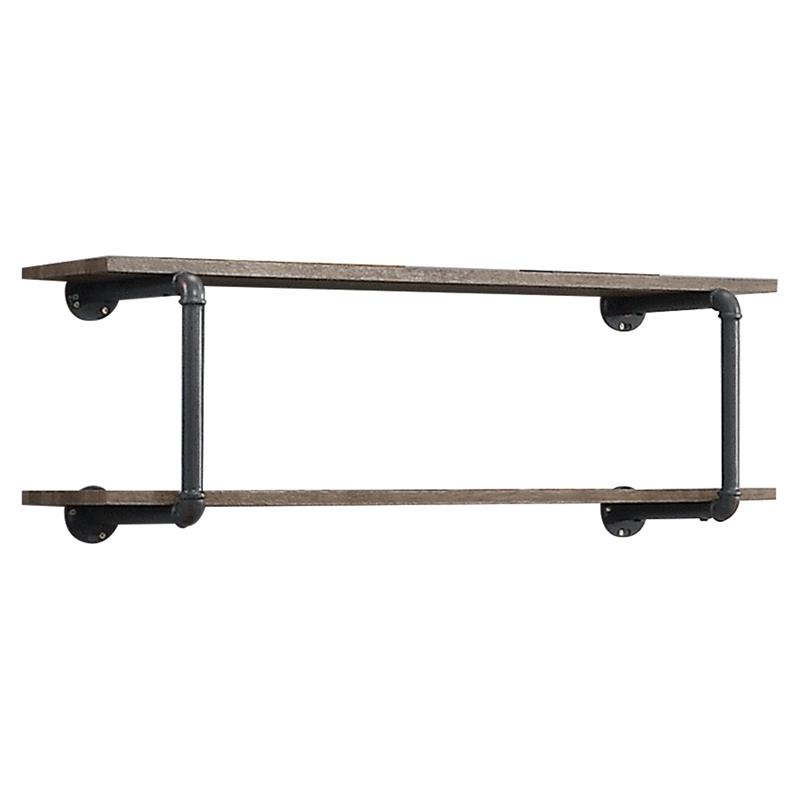 Bowery Hill 2-Tier Wall Rack with Wood & Metal in Oak & Gray