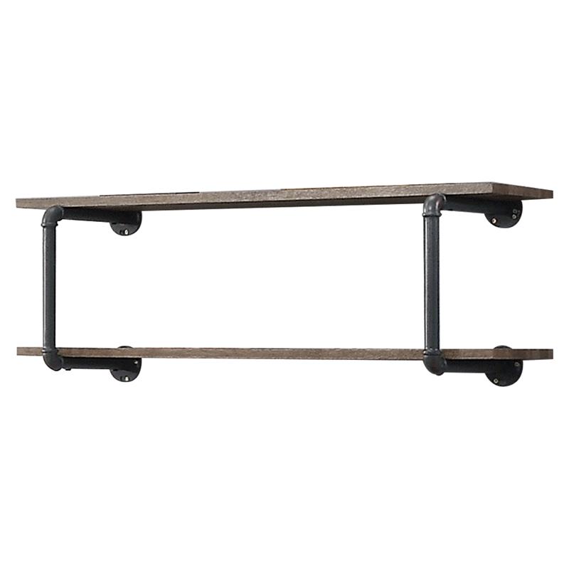 Bowery Hill 2-Tier Wall Rack with Wood & Metal in Oak & Gray