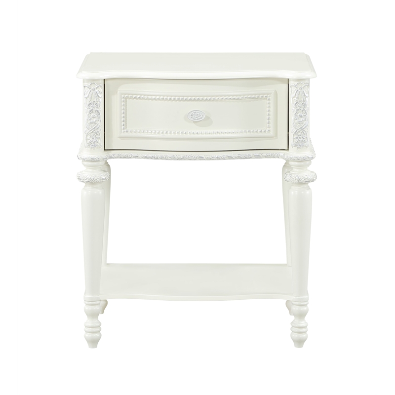 Bowery Hill Transitional 1-Drawer Nightstand in Ivory Pine Wood