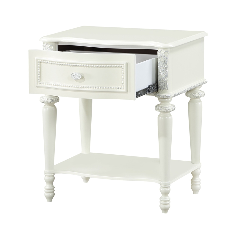 Bowery Hill Transitional 1-Drawer Nightstand in Ivory Pine Wood