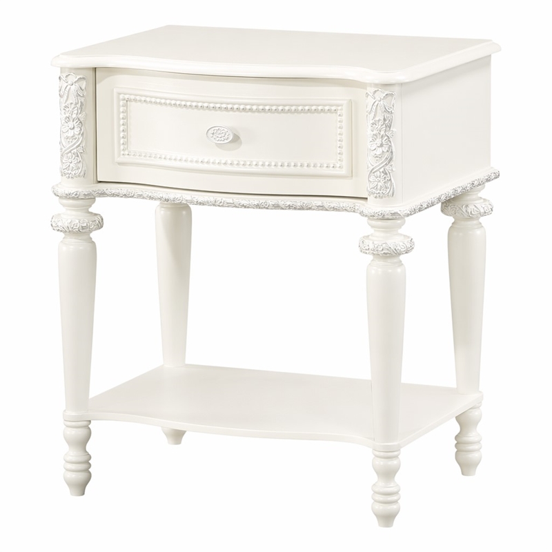 Bowery Hill Transitional 1-Drawer Nightstand in Ivory Pine Wood