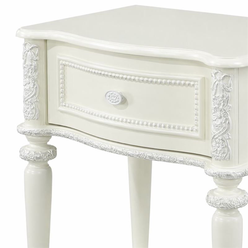 Bowery Hill Transitional 1-Drawer Nightstand in Ivory Pine Wood