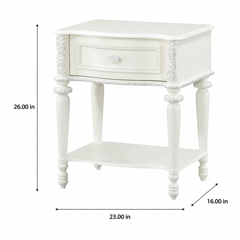 Bowery Hill Transitional 1-Drawer Nightstand in Ivory Pine Wood