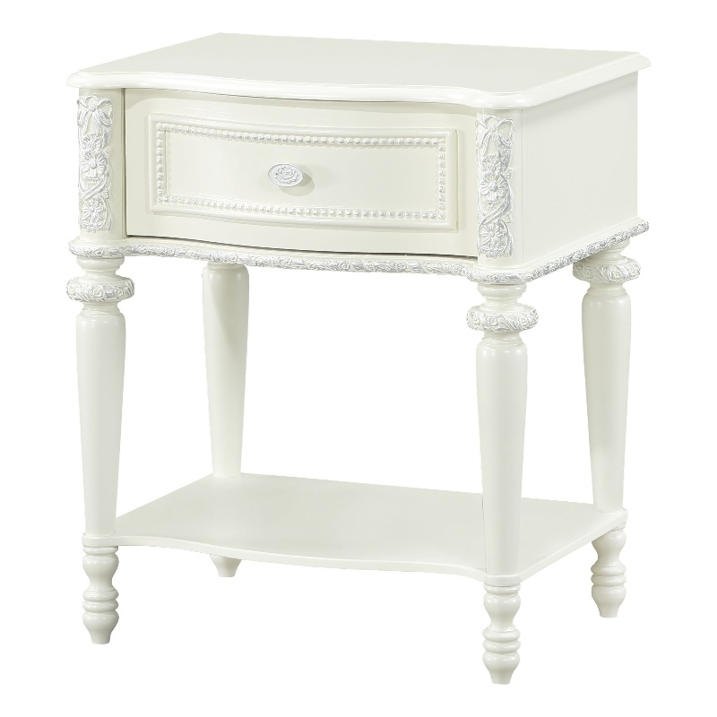 Bowery Hill Transitional 1-Drawer Nightstand in Ivory Pine Wood