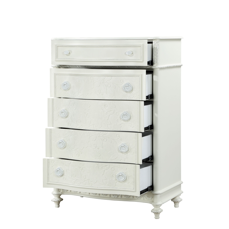 Bowery Hill Transitional Wood 5-Drawer Chest in Ivory Finish
