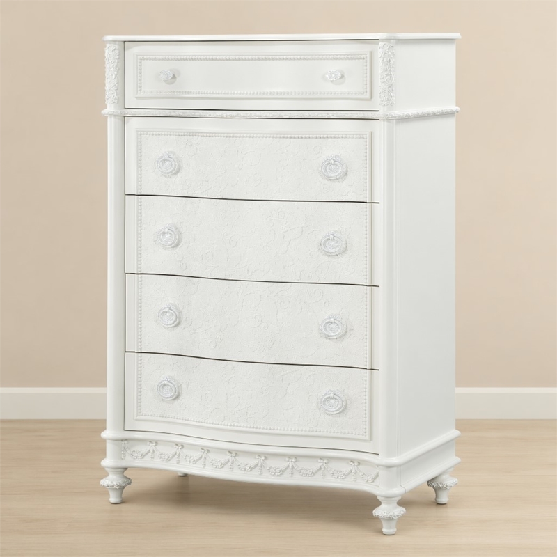Bowery Hill Transitional Wood 5-Drawer Chest in Ivory Finish