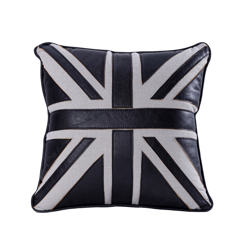 Bowery Hill Union Jack Accent Cushion Set in Black Leather/Linen