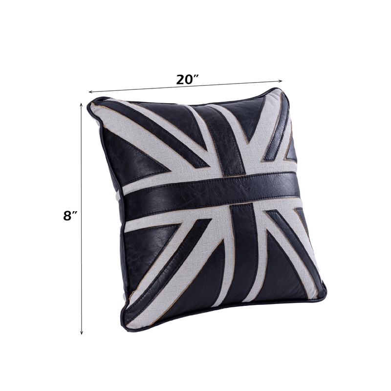 Bowery Hill Union Jack Accent Cushion Set in Black Leather/Linen