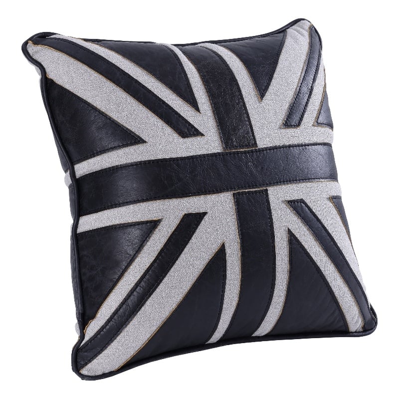Bowery Hill Union Jack Accent Cushion Set in Black Leather/Linen