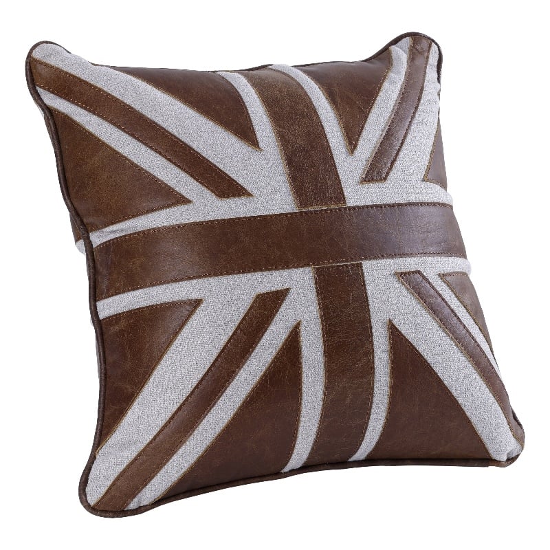 Bowery Hill Union Jack Accent Cushion Set in Brown Leather/Linen