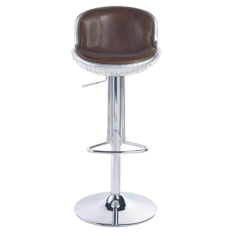 Bowery Hill Swivel Adjustable Bar Stool in Vintage Brown Leather