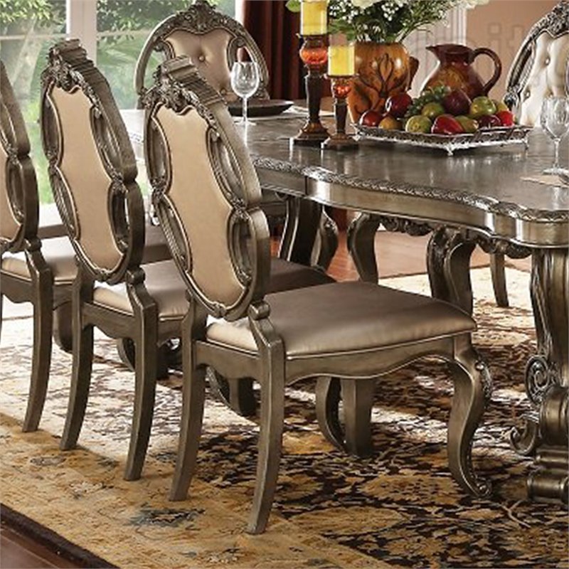 Bowery Hill Faux Leather Dining Side Chairs Set of 2 in Vintage Oak