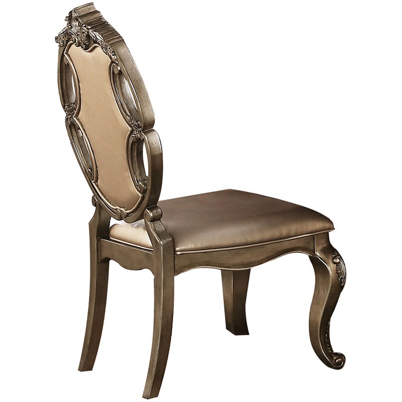 Bowery Hill Faux Leather Dining Side Chairs Set of 2 in Vintage Oak