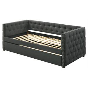 Bowery Hill Button Tufted Twin Daybed with Trundle in Gray Fabric