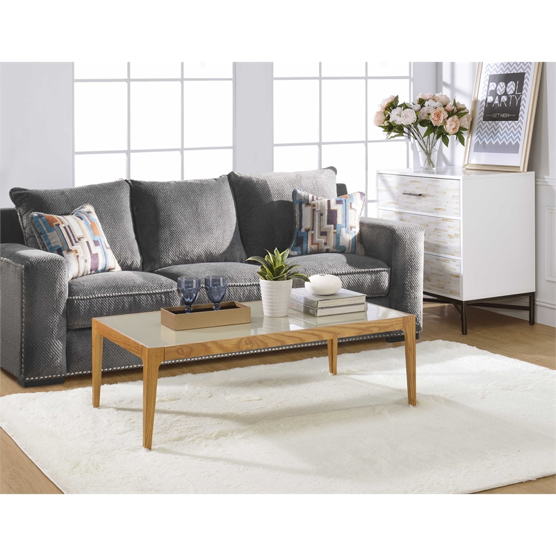 Bowery Hill Square Coffee Table with Frosted Glass and Solid Wood Base