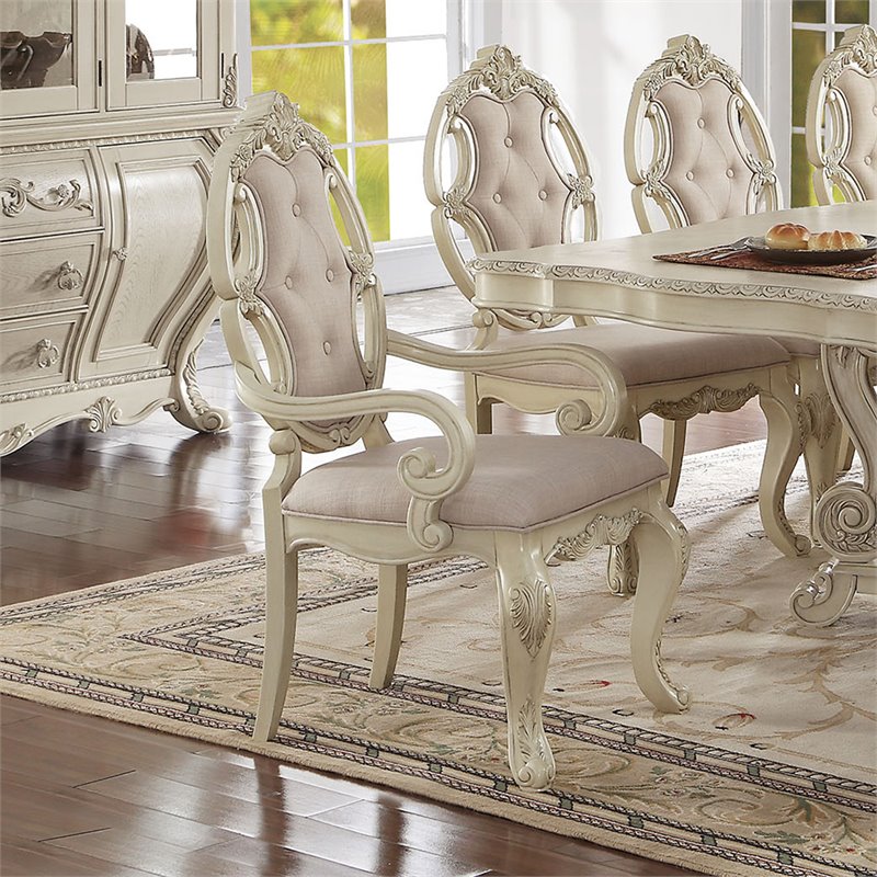 Bowery Hill Arm Chair Set of 2 with Upholstered Fabric in Gray and Antique White