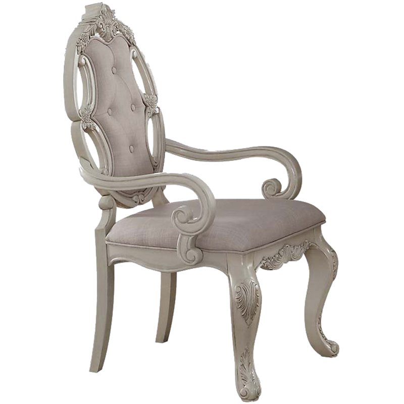 Bowery Hill Arm Chair Set of 2 with Upholstered Fabric in Gray and Antique White