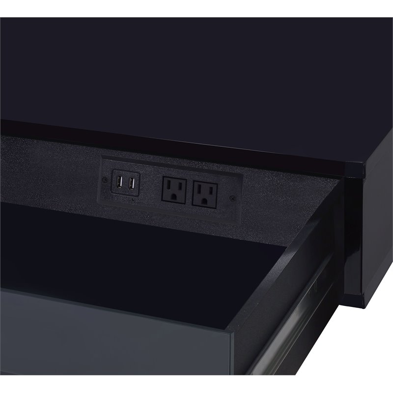 Bowery Hill Writing Desk with USB Port in Black High Gloss and Chrome