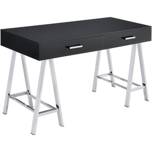 Bowery Hill Writing Desk with USB Port in Black High Gloss and Chrome