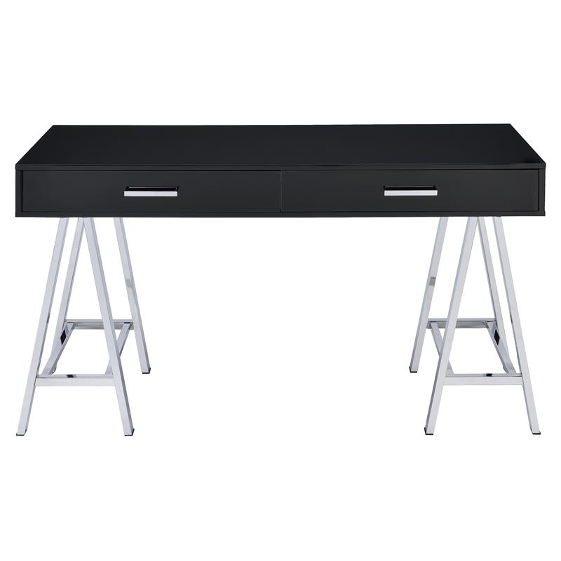 Bowery Hill Writing Desk with USB Port in Black High Gloss and Chrome