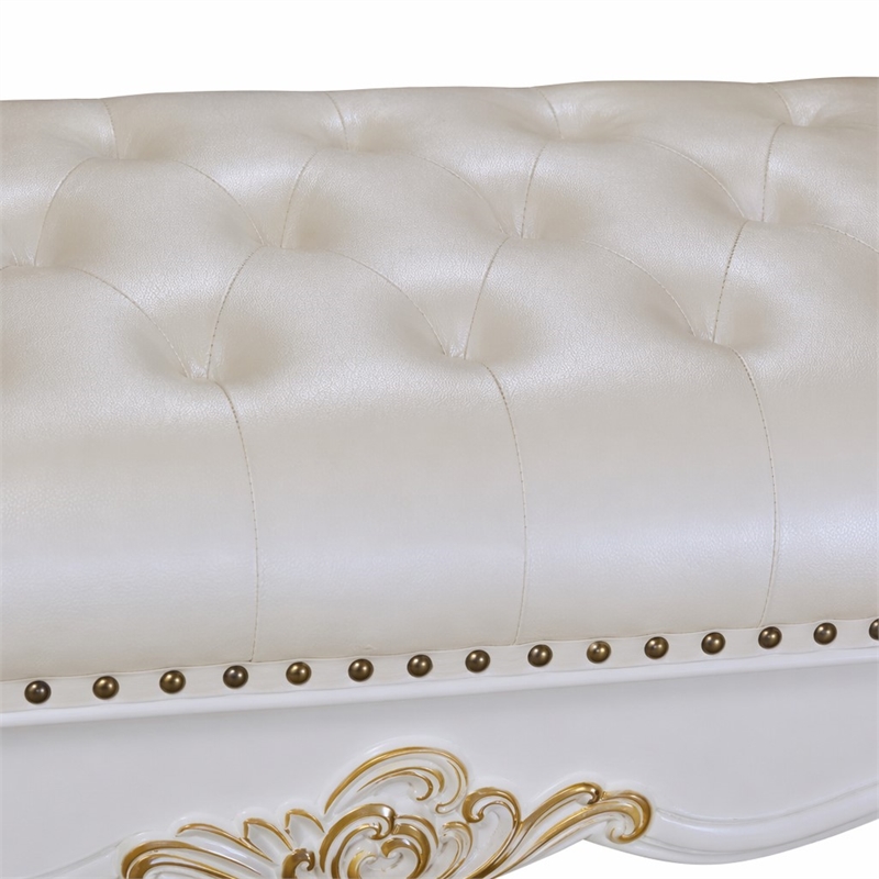 Bowery Hill Tufted Upholstered Bench with Wood Frame in Antique Pearl Finish