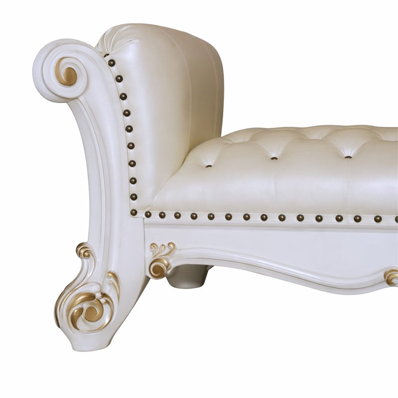 Bowery Hill Tufted Upholstered Bench with Wood Frame in Antique Pearl Finish
