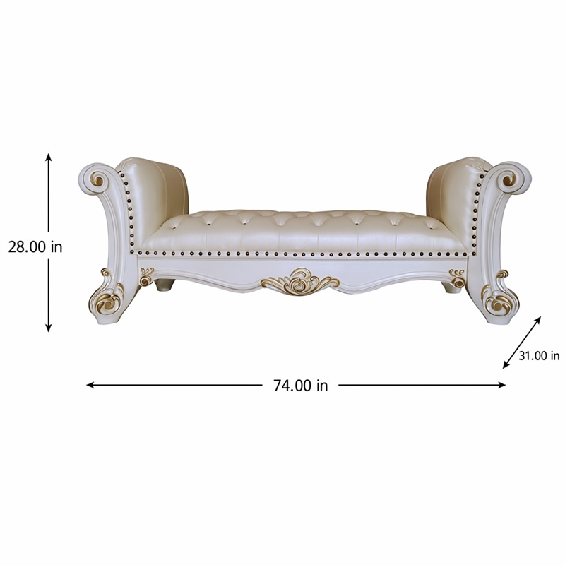 Bowery Hill Tufted Upholstered Bench with Wood Frame in Antique Pearl Finish