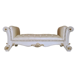 Bowery Hill Tufted Upholstered Bench with Wood Frame in Antique Pearl Finish