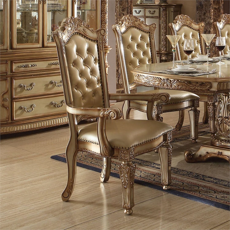 Bowery Hill Upholstered Arm Chair Set in Synthetic Leather and Gold