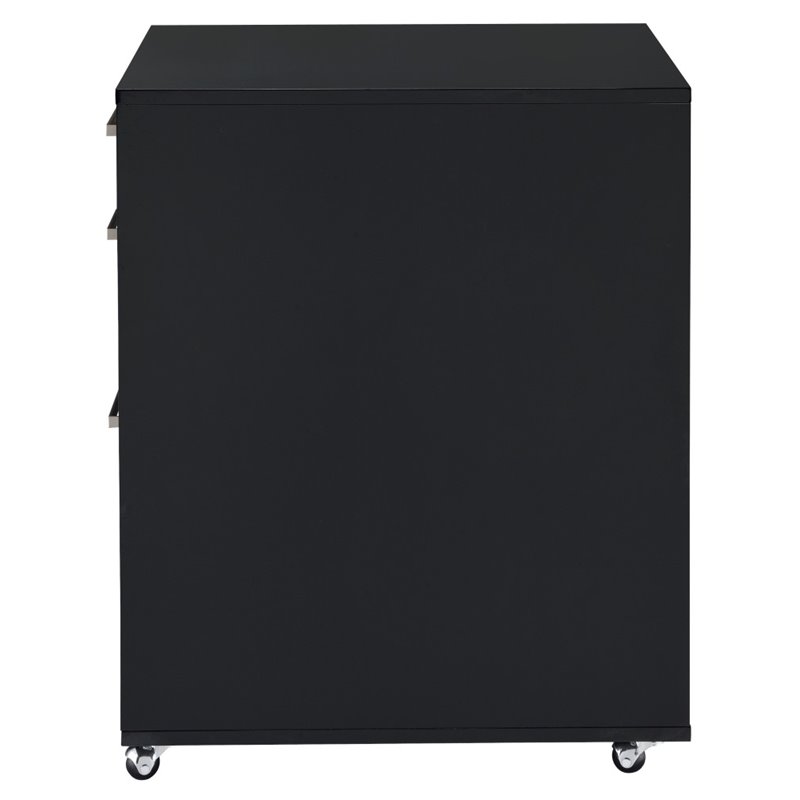 Bowery Hill Rectangular 3-Drawer Mobile File Cabinet in Glossy Black Wood