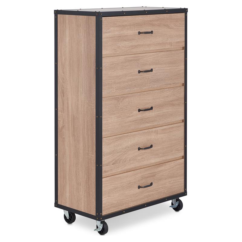 Bowery Hill Wooden Chest with Caster Wheels in Weathered Light Oak