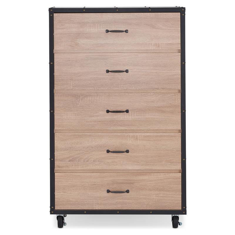 Bowery Hill Wooden Chest with Caster Wheels in Weathered Light Oak
