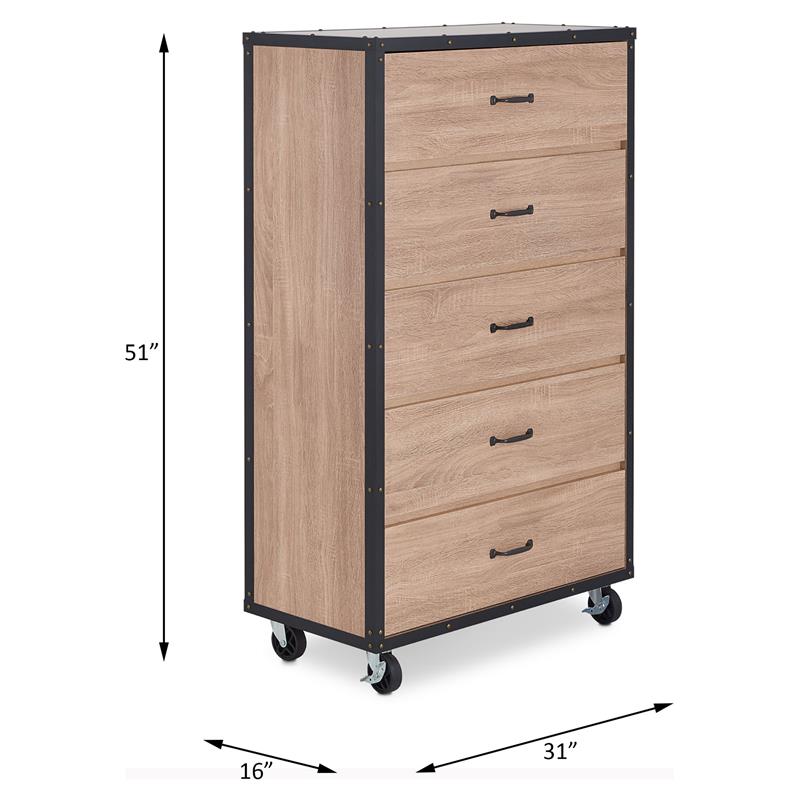 Bowery Hill Wooden Chest with Caster Wheels in Weathered Light Oak