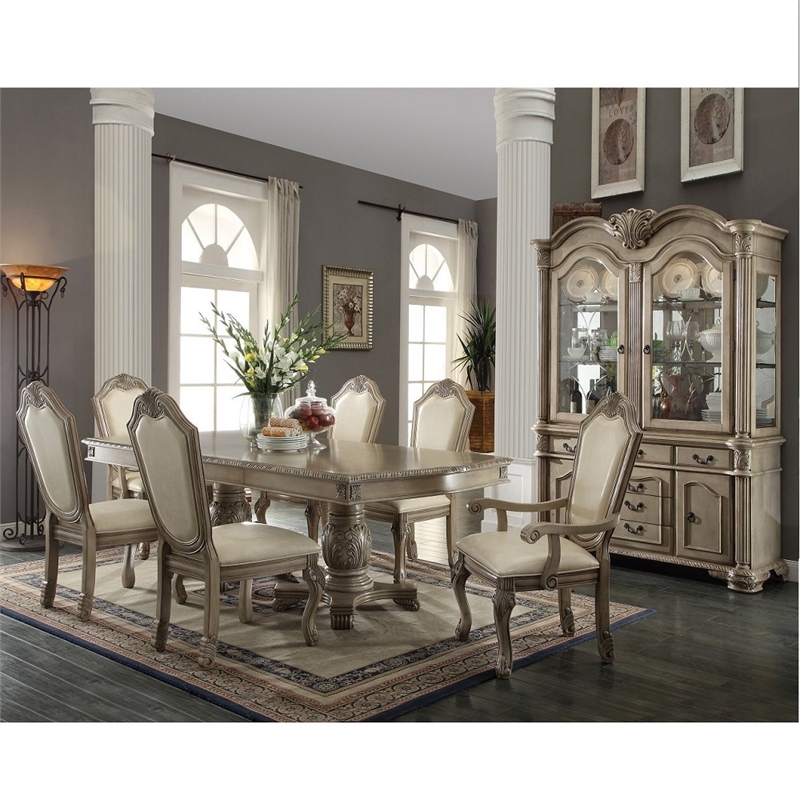 Bowery Hill Arm Chair Set of 2 in Synthetic Leather and Antique White