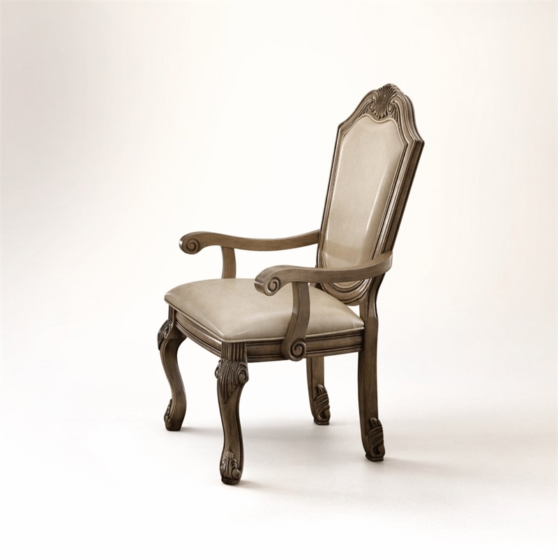 Bowery Hill Arm Chair Set of 2 in Synthetic Leather and Antique White