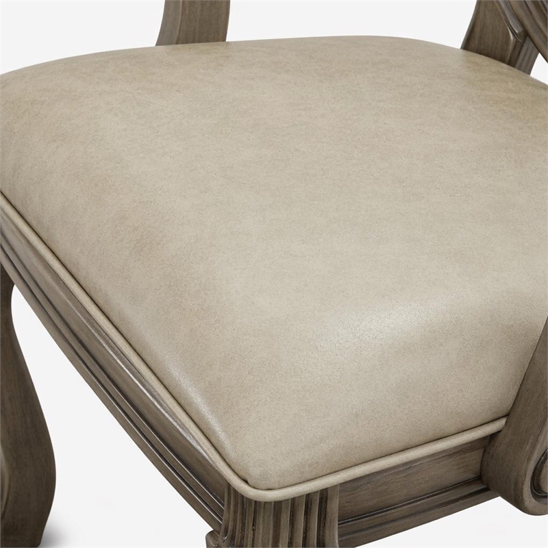 Bowery Hill Arm Chair Set of 2 in Synthetic Leather and Antique White