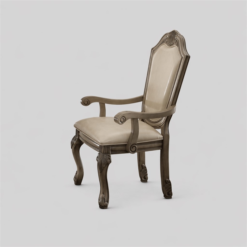Bowery Hill Arm Chair Set of 2 in Synthetic Leather and Antique White