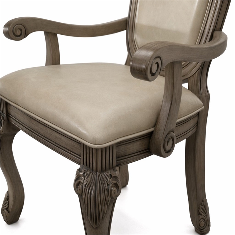 Bowery Hill Arm Chair Set of 2 in Synthetic Leather and Antique White