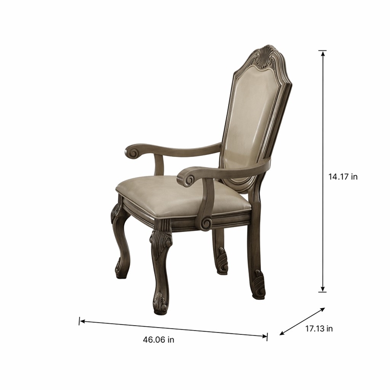 Bowery Hill Arm Chair Set of 2 in Synthetic Leather and Antique White